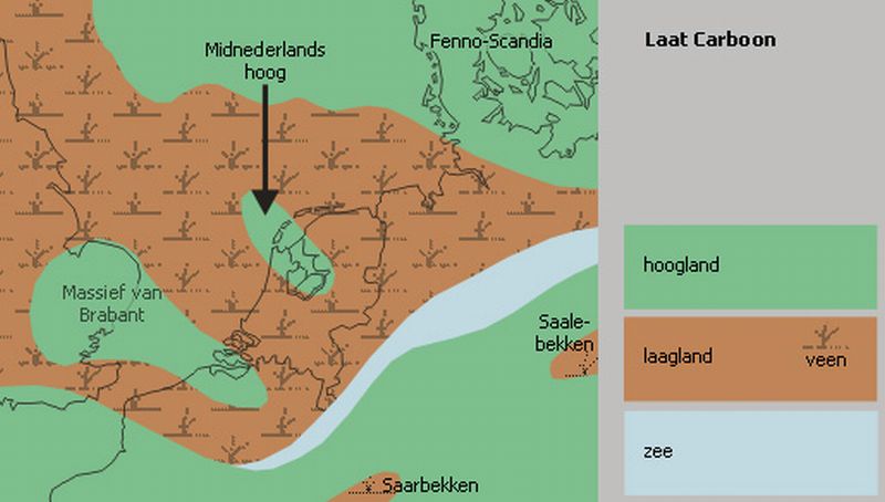 Paleogeografie Laat Carboon Paleogeografie Laat Carboon | © Ecomare, Bert de Vries, eARTh Works!, Wieringen