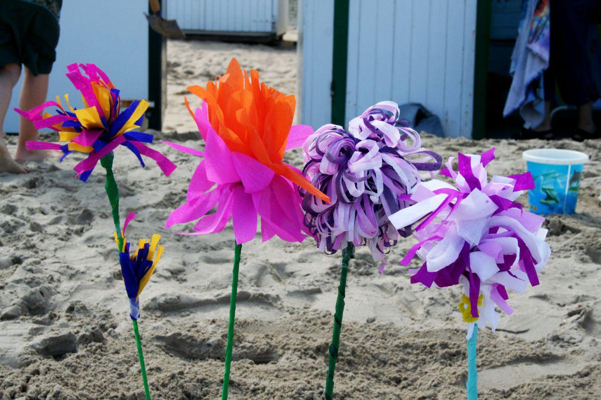 Papieren strandbloemen koop je op Vlaamse stranden met de schelpen van zaagjes Papieren strandbloemen | © VLIZ (Coppieters)